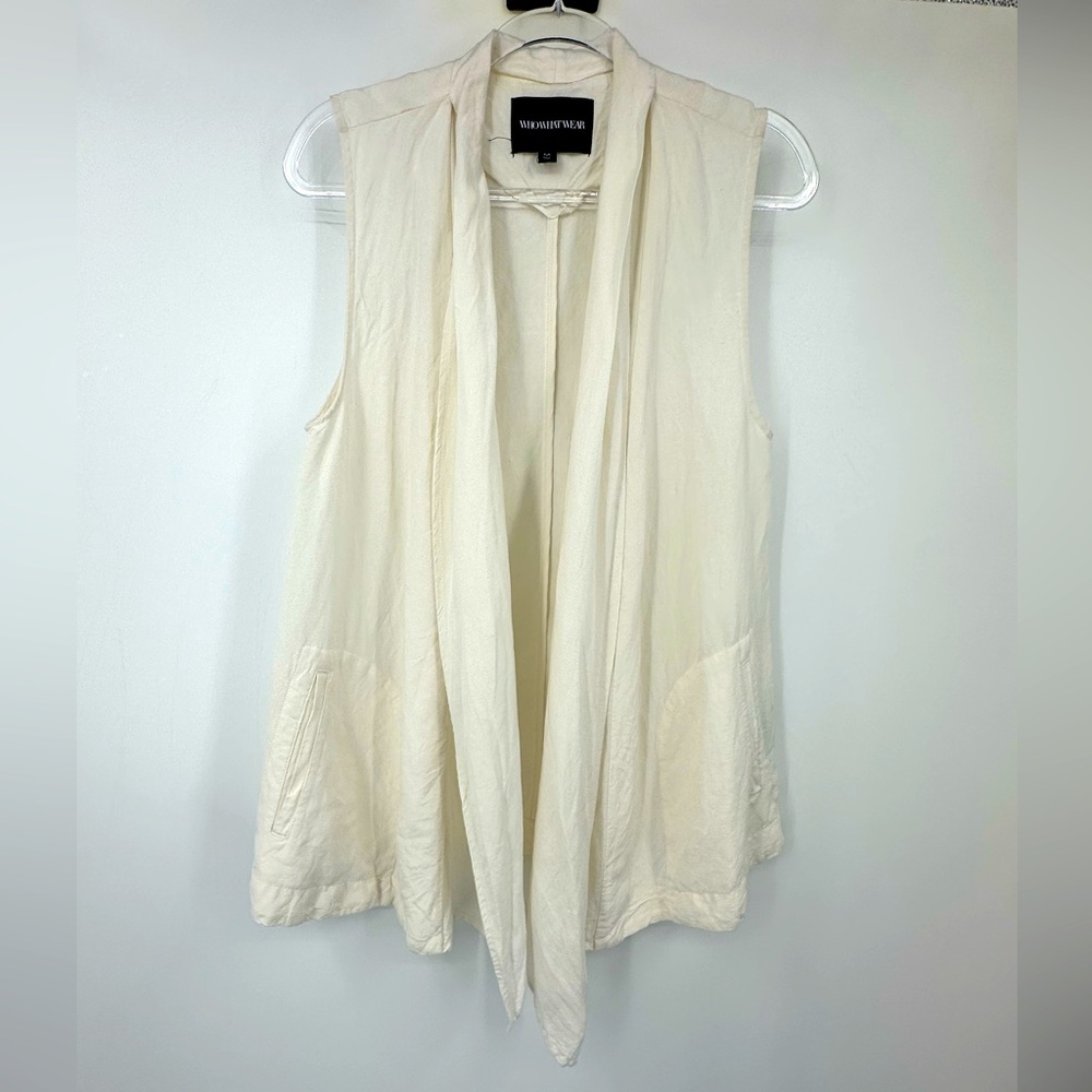 Who What Wear Linen Rayon Open Front Vest Long Line Off White Pockets Medium
